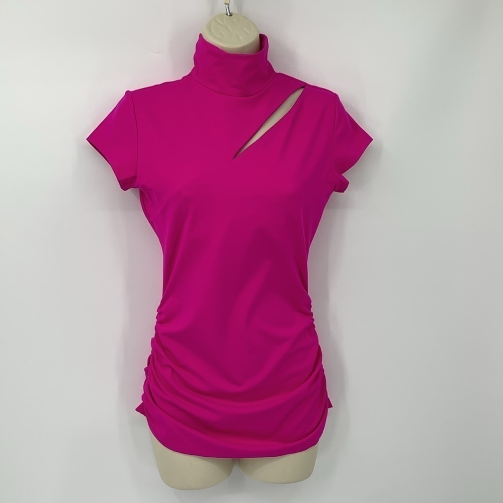 Susana Monaco cut-out shirt top blouse jersey knit magenta pink ruched new Small